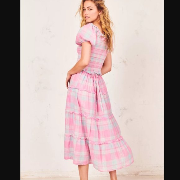 Loveshackfancy Lyla pink plaid midi skirt cotton M - Picture 2 of 11